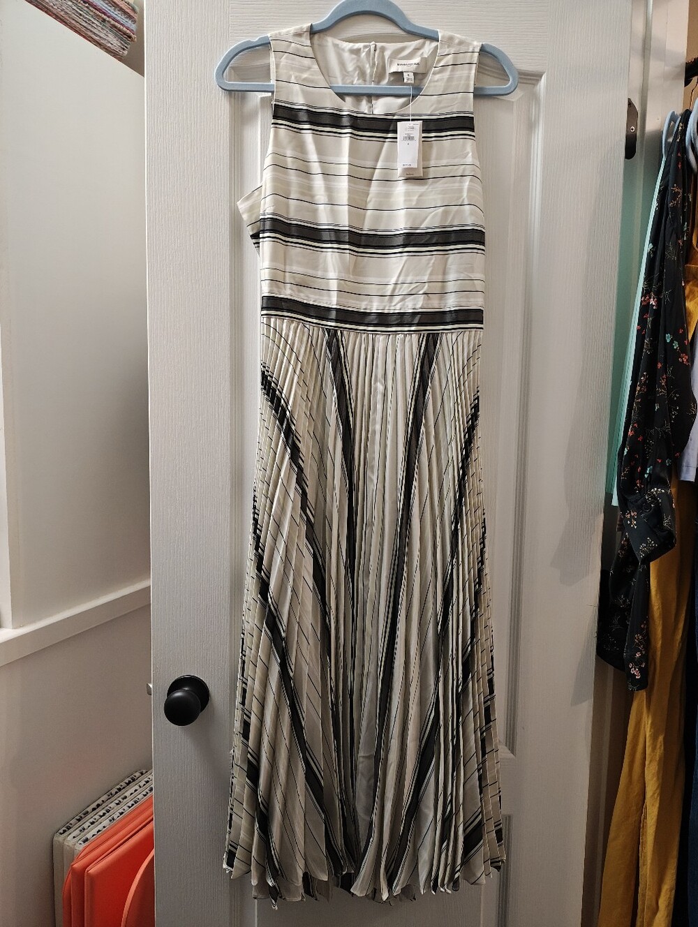 Banana Republic Ivory and Black Striped Pleated Maxi Skirt